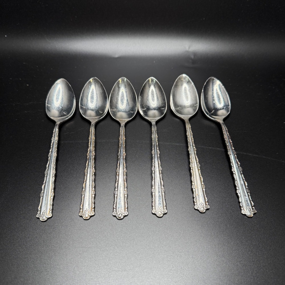 Oneida Deluxe Stainless Flatware Spoons Set‎ of 6 Elegant Floral Etching